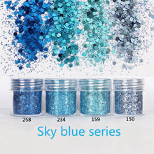 1jar série azul lantejoulas para unhas, holográfico hexágono lantejoulas em pó irregular paetês pigmento arte decoração de unhas 2024 - compre barato