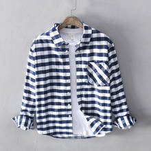 Camisa xadrez de manga comprida masculina, camisas de algodão de marca para homens, camisa confortável para primavera, outono 2024 - compre barato