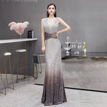 Элегантное вечернее платье без рукавов с блестками; Вечернее платье с v-образным вырезом; Длинные платья 2024 - купить недорого