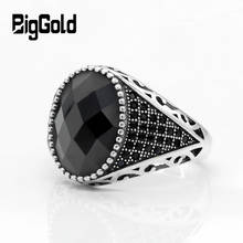 925 Sterling Silver Men Ring with Black Cubic Zircon Stones Vintage Thai Silver Ring for Male Female Turkish Jewelry 2024 - buy cheap
