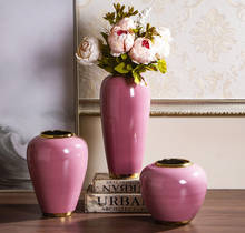 Jarrón de cerámica de color dorado y rosa para decoración del hogar, florero nórdico moderno, adornos decorativos para sala de estar, escritorio y boda 2024 - compra barato
