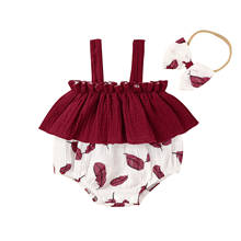 Комплект одежды для маленьких девочек из двух предметов, бордовый комбинезон без рукавов с вырезом лодочкой и головной убор 2024 - купить недорого