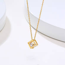 Stainless Steel Zircon Stone Gold Cube Minimalist Pendant Necklace Jewelry Women Fashion Trend Geometry Necklaces Gift For Him 2024 - buy cheap