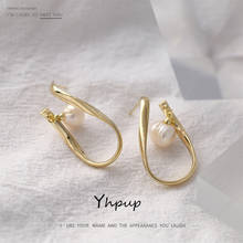Yhpup массивные витые серьги-гвоздики, роскошные ювелирные изделия из натурального жемчуга для женщин, очаровательные металлические золотые серьги, подарок 2020 2024 - купить недорого