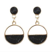 Handmade Fashion Simple Geometric Circular Marble long Earrings Black Gold Color Big Drop Earrings Jewelry Earrings 2019 Gift 2024 - buy cheap