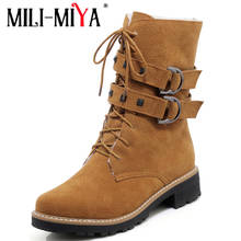 MILI-MIYA Fashion women ankle boots spring/autumn flock round toe warm fur square heels flock solid handmade for lasies 2024 - buy cheap