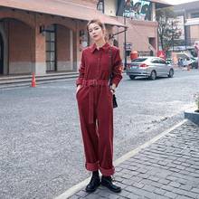 2021 New Women Long Sleeve Bandage Red Corduroy Jumpsuits Female Shirt Style One Piece Pants Sets Elegant Korean Overalls Romper 2024 - buy cheap