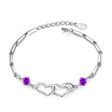 Luxury Amethyst 925 Sterling Silver Bracelet For Women Heart silver Color 925 jewelry Bracelets AAA Zircon Diamond Hand Chain 2024 - buy cheap