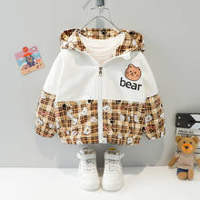 Criança menino outfits moda xadrez jaqueta bonito dos desenhos animados urso zíper casaco com capuz manga longa roupas do bebê menino 1 2 3 4 anos de idade 2024 - compre barato