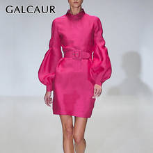 GALCAUR Vintage Dress For Women Turtleneck Lantern Long Sleeve High Waist With Sashes Ruched Dresses Female 2021 Clearance Sale 2024 - buy cheap