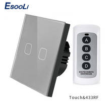 Esooli 1/2 Gang 1 Way Wireless Remote Control Touch Switch 4 Color LED light Wall Light Switch With Crystal Glass Panel 2024 - buy cheap