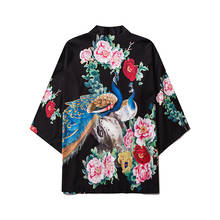 Japan Style Clothes Men Summer Streetwear Peacock Print Kimono Cardigan Mandarin Robe Men Unisex Japanese Trend Kimonos 2024 - buy cheap