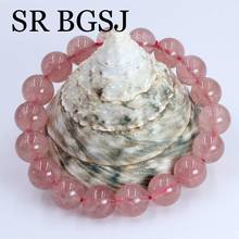 O envio gratuito de 7 8 9 10 11 mm redonda 3a morango quartzo gemas pedra natural elástico feminino ajustável pulseira 7.5" 2024 - compre barato