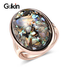 Gukin New Vintage Luxury Colorful Shells Rings For Women Dazzle Artificial Coral Accessories Oval Big Rose Gold Ring Jewelry 2024 - buy cheap
