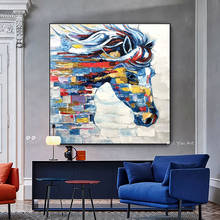Pintura en lienzo, carteles de animales abstractos y hechos a mano, pintura al óleo de caballo colorido, imágenes de pared para sala de estar, decoración del hogar 2024 - compra barato