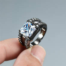 Male Fashion Big Square White Zircon Engagement Rings For Women Men Retro Black Gold Filled CZ Stone Ring Female Wedding Jewelry 2024 - buy cheap