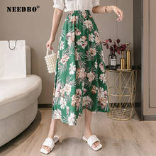 NEEDBO Midi Skirt for Women Holiday Beach Boho Skirt Summer Midi Skirt Floral Print Elegant Chiffon Skirts Womens Faldas Mujer 2024 - buy cheap