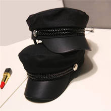 Fashion Unisex PU Leather Military Hat Autumn Sailor Hats For Women Men Black Grey Flat Top Female Travel Cadet Hat Captain Cap 2024 - buy cheap