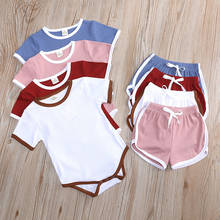 Ropa de bebé recién nacido, conjunto de ropa de verano para niña y niño, conjuntos de ropa sólida acanalada, monos de manga corta + Pantalones elásticos, 2 uds. 2024 - compra barato