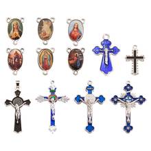 24pcs/set Religion Alloy Enamel Cross Pendants with Oval & Saint Chandelier Components Links For Jewelry Making Mixed Color 2024 - купить недорого
