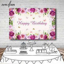 Sensfun Pink Purple Flowers Photography Backdrop Butterfly Girls Birthday Party Wedding Backgrounds Photo Studio Custom 2024 - buy cheap