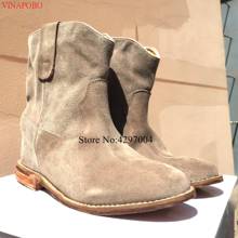 Botas de couro nude cinza femininas para salto alto, botas lisas e sem cadarço para mulheres, bota de cowboy ocidental 2024 - compre barato