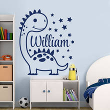 Cartoon Dinosaur Wall Decal Personalised Custom Kids Name Boys Bedroom Nursery Interior Decor Door Window Vinyl Stickers E071 2024 - buy cheap