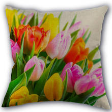 Fronha com flores de tulipas, fronhas de tecido de algodão e linho com capa de travesseiro decorativa para casa tamanho 45x45cm de um lado 2024 - compre barato