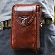 New Men's Genuine Leather Cowhide Vintage Belt Pouch Purse Fanny Pack Waist Bag For Cell Mobile/Phone Case Cover Skin 2024 - купить недорого