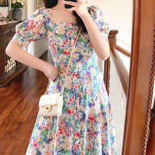 Heydress French Floral Dress Women Vintage Retro Print Chiffon Dress Puff Sleeve Slim Fit Summer Autumn Clothes Korean Dress 2024 - buy cheap