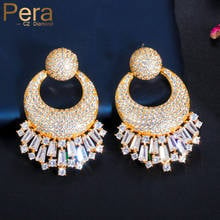 Pera Newest Geometry Round Micro Full CZ Pave Luxury Yellow Gold Big Engagement Dangle Earrings for Bridal Wedding Jewelry E574 2024 - buy cheap