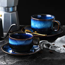 Retro Mug100ml-180ml xícara de café & pires conjunto caneca cerâmica copo de leite olho de gato azul café da manhã copo sobremesa prato vintage utensílios de mesa 2024 - compre barato