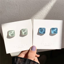 ABAY корейские простые одноцветные квадратные серьги-гвоздики с натуральным камнем Ретро Необычные геометрические кубические серьги-подвески для женщин подарок 2024 - купить недорого