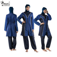 PEIFU Long Sleeve Piping Lane Full Hijab Swimwear M-3XLMuslim Hijab Islamic Swimsuit Full Cover swim Hat 2024 - buy cheap