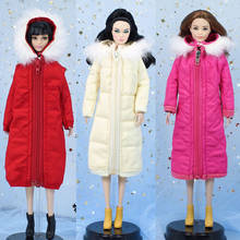 Casaco longo inverno vestir para baixo roupa jaqueta com chapéu de pelúcia para 1/6 bjd xinyi barbie fr st boneca, boneca roupas 2024 - compre barato