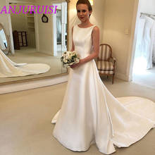 ANJURUISI 2020 New Boho A-line Scoop Backless Wedding Dress Chapel Train Satin Bow On Back Country Bride Gown Vestido de Noiva 2024 - buy cheap