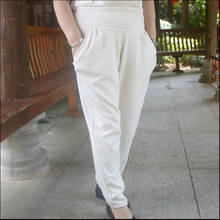 Pantalones de oficina para mujer, pantalón blanco elegante, informal, harén, de cintura alta elástica, de lino y algodón, talla grande 7xl, fw596 2024 - compra barato