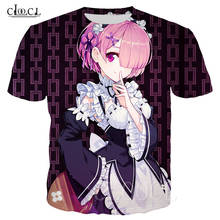 Camiseta engraçada, camiseta de anime feminina e masculina re: zero ram, estampa 3d, camiseta casual estilo harajuku, blusa da moda 2024 - compre barato