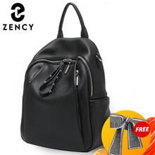 Zency 100% couro genuíno moda feminina mochila diário casual saco de viagem alta qualidade mochila para meninas preto 2024 - compre barato