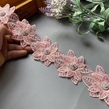 2 Yards Pink Diamond Double Flower Embroidered Lace Trim Applique Fabric Ribbon DIY Sewing Craft For Costume Hat Decoration 7cm 2024 - buy cheap