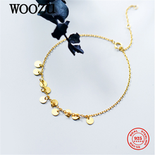 WOOZU Genuine 925 Sterling Silver Simple Golden Disc Link Bracelet For Women Charming Party Neo-Gothic Punk Hip Hop Jewelry Gift 2024 - buy cheap