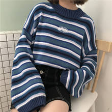 Female Korean Harajuku Clothing for Women Loose Wild Striped Student Sweater Women's Sweaters Kawaii Ulzzang Pullover Jumper 2024 - buy cheap