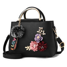 2019 Women Handbag Leather Women Shoulder Bag Tote Flowers Shell Sac A Main Femme Rivets Fur Ball Pendant Luxury Designer Ladies 2024 - buy cheap