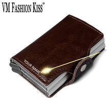 Custom Lettering Genuine Leather RFID Card Wallet Men Credit Holder Automatic Type Package Double Aluminum Box ID Card Holder 2024 - buy cheap