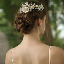 Pente de cabelo floral delicado para casamento, coroa, cor dourada clara, cabelo de cristal de noiva, joias para mulheres, festa, baile 2024 - compre barato