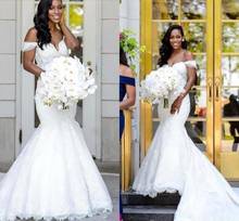 African Black Girls Mermaid Wedding Dresses Sexy Off Shoulder Appliqued Lace Bridal Gown Vestidos De Novia 2024 - buy cheap