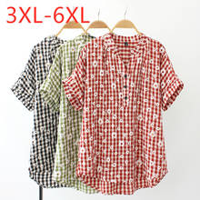 New 2021 summer plus size tops for women large blouse short sleeve casual loose cotton floral print shirt red 3XL 4XL 5XL 6XL 2024 - buy cheap