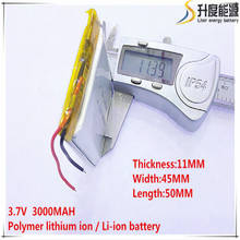 5pcs [sd] 3.7v, 3000mah,[114550] bateria de íon de lítio de polímero/li-íon para brinquedos, banco de energia, gps, mp3,mp4, telefone celular, alto-falante 2024 - compre barato