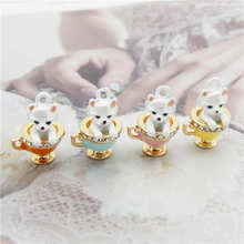 Julie Wang 4PCS Enamel Teacup Poodle Charms Puppy Dog Alloy Gold Tone Rhinestone Cup Necklace Bracelet Jewelry Making Accessory 2024 - buy cheap