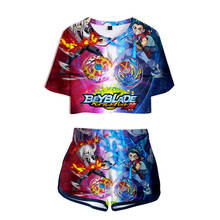 Beyblade-Camiseta de algodón con estampado 3d para mujer, conjunto de dos piezas, camiseta Sexy, pantalones cortos y Top corto, chándal de moda 2024 - compra barato